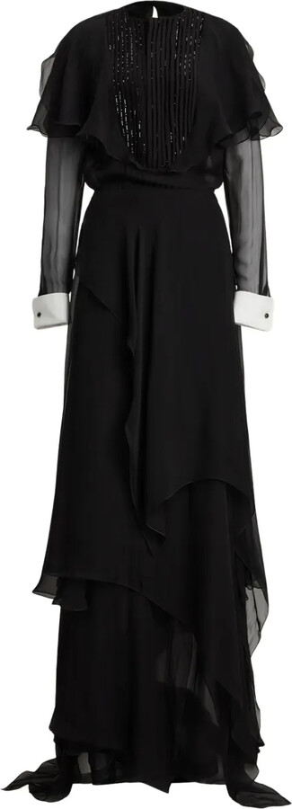 Ralph Lauren Collection Beaded-Pleated Silk Maxi Gown