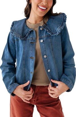 Jean Jacket ROMRUM Women's Cropped Denim Shirt Roll-Up Long Sleeve