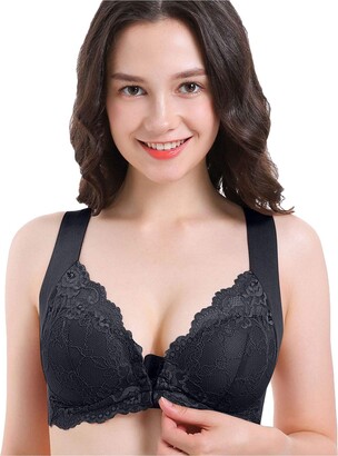 Hopoter Women's Plus Size Seamless Bra Full Coverage No-Padded Ladies  Comfortable Front Buckle Bra Push Up Sexy Lace Underwear Black - ShopStyle