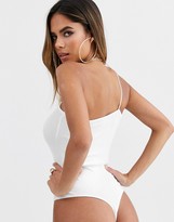 Thumbnail for your product : ASOS DESIGN bandeau bodysuit with asymmetric skinny strap in white