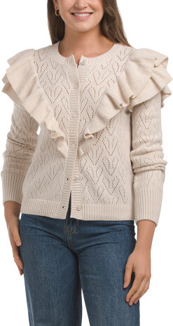 TJMAXX Fem Ruffle Shoulder Cardigan, Nylon/Polyester