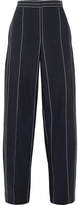 Cédric Charlier - Striped Linen And Cotton-blend Wide-leg Pants - Navy