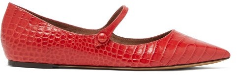 Tabitha Simmons Hermione Crocodile-effect Leather Mary-jane Flats - Womens - Red Tabitha Simmons Hermione Crocodile-effect Leather Mary-jane Flats - Womens - Red