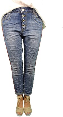 Karostar By Lexxury Karostar Stretch Baggy Boyfriend Jeans Rivets Side  Stripes - Blue - 12 - ShopStyle