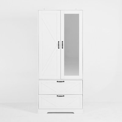 71" Bedroom Armoire with Mirror Door and Storage – Farmhouse Style Wardrobe with Drawers & Adjustable Shelves