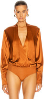Thumbnail for your product : Jonathan Simkhai Tess Wrap Front Bodysuit in Toffee | FWRD