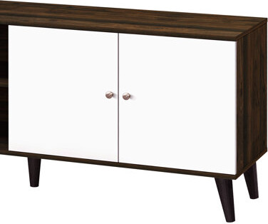 Modern Entertainment Centre For 70-79" Tv, 2 Shelves & 1 Cabinet, White Walnut Aesthetic Mid-century Style Tv Stand, Compatibility,