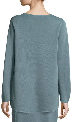 Eileen Fisher Long-Sleeve Silk/Cotton Interlock Boxy Top, Blue Steel, Plus Size