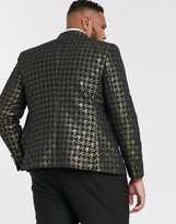 Thumbnail for your product : ASOS DESIGN Plus skinny double breasted blazer with houndstooth in gold