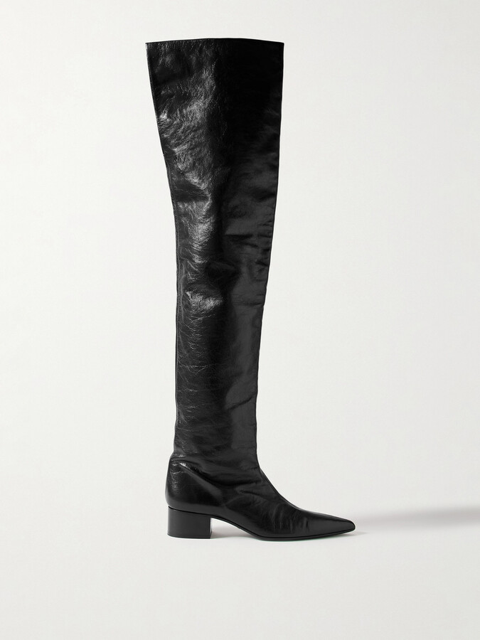 KHAITE Andee Crinkled-leather Over-the-knee Boots - Black