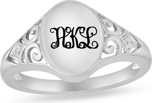 Zales Diamond Accent and Filigree Engravable Monogram Signet Ring (3 Initials)