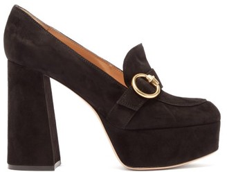 Gianvito Rossi Moccasin Suede Platform Heels - Womens - Black