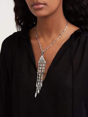 Saint Laurent Engraved Tasselled Necklace - Womens - Silver