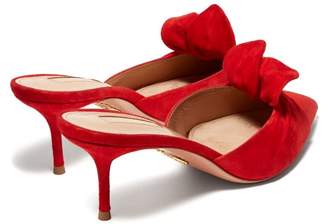 Aquazzura Deneuve 60 Bow-embellished Suede Mules - Womens - Red