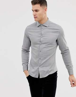 ASOS DESIGN slim shirt in twill with double cuff & cutaway collar in charcoal