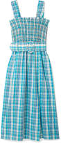 Thumbnail for your product : Nicholas Belted Shirred Checked Cotton-muslin Midi Dress