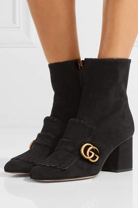 Gucci Marmont Fringed Logo-embellished Suede Ankle Boots