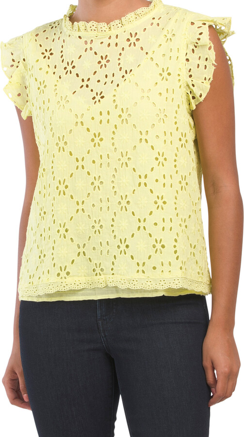 Jennifer And Grace Short Sleeve Eyelet Blouse - ShopStyle Tops