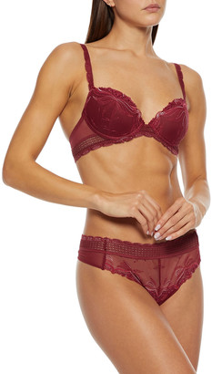 Simone Perele Kiss Lace-trimmed Embroidered Tulle Underwired Bra
