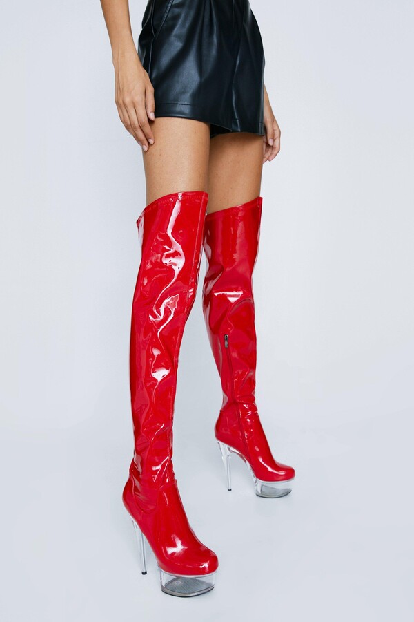 red shiny boots