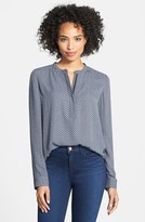 Thumbnail for your product : Halogen Houndstooth Front Zip Shirt (Regular & Petite)