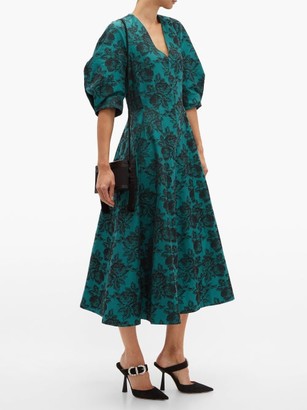Erdem Cressida Rose-jacquard Cotton Dress - Green Multi
