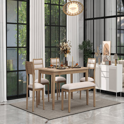 Astoria Grand Classic And Traditional Style 6 - Piece Dining Set Includes Dining Table 4 Upholstered Chairs & Bench