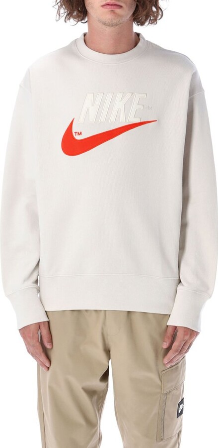 Club Fleece White Embroidered Nike Sweatshirt Logo Nike White