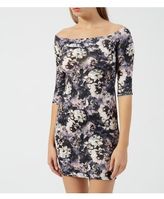 Thumbnail for your product : New Look Black Floral Print 1/2 Sleeve Bardot Neck Bodycon Mini Dress