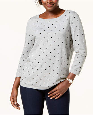 Karen Scott Dot-Print 3/4-Sleeve Sweater, Created for Macy's