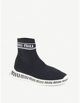 Thumbnail for your product : Miu Miu Logo-detail stretch-knit high-top trainers