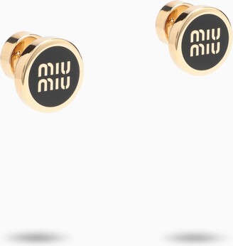 関税込!【MIU MIU】BLACK AND GOLD L EARRINGS Black Enameled Metal Earrings | Miu Miu