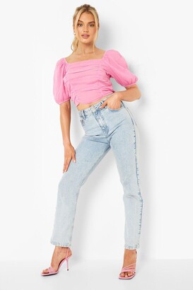 boohoo Puff Sleeve Cheesecloth Ruched Top