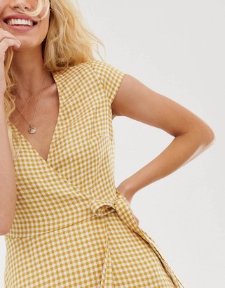 And other stories & linen midi wrap dress in yellow gingham