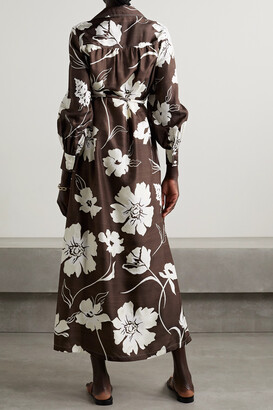 Tory Burch Floral-print Silk-dupioni Midi Dress - Brown