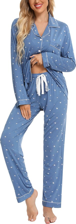 Leikar Button Up Pajama Set For Women Soft Long Sleeve Pjs Shirt and Pajama  Pants Lounge Sets S-XXL - ShopStyle