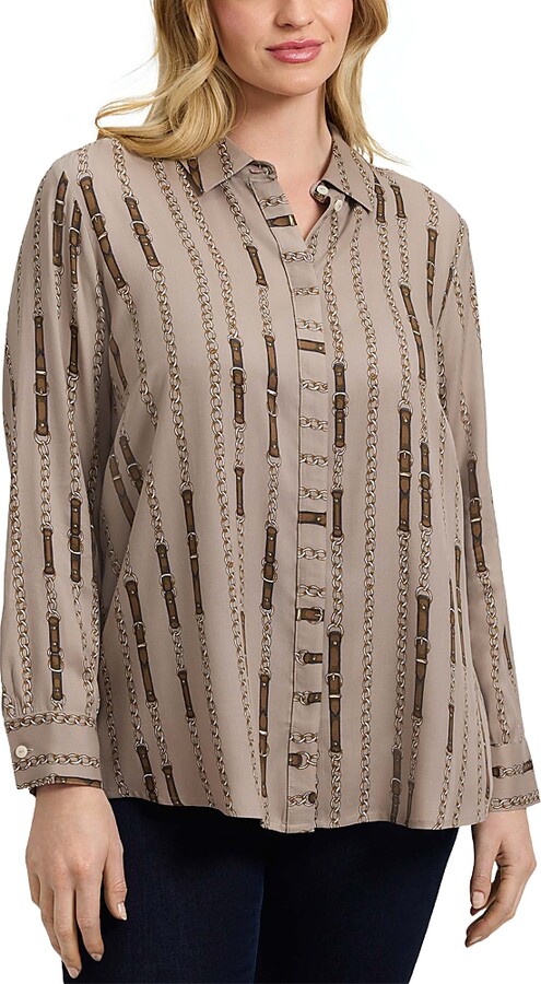 Foxcroft Plus Luna Chain Print Shirt