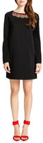 Thumbnail for your product : Cynthia Steffe Jersey Long-Sleeve Shift Dress with Embellished Neck, Black/Multicolor