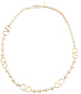 Thumbnail for your product : Valentino Garavani - V-logo Charm Faux-pearl Necklace - Pearl