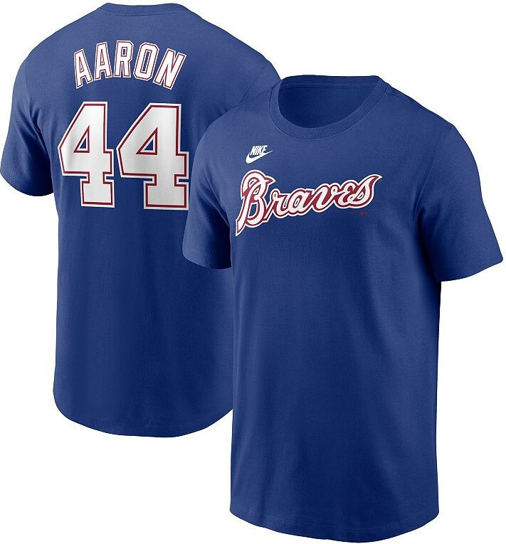 Men's Nike Hank Aaron Royal Atlanta Braves Cooperstown Collection Fuse Name & Number T-Shirt
