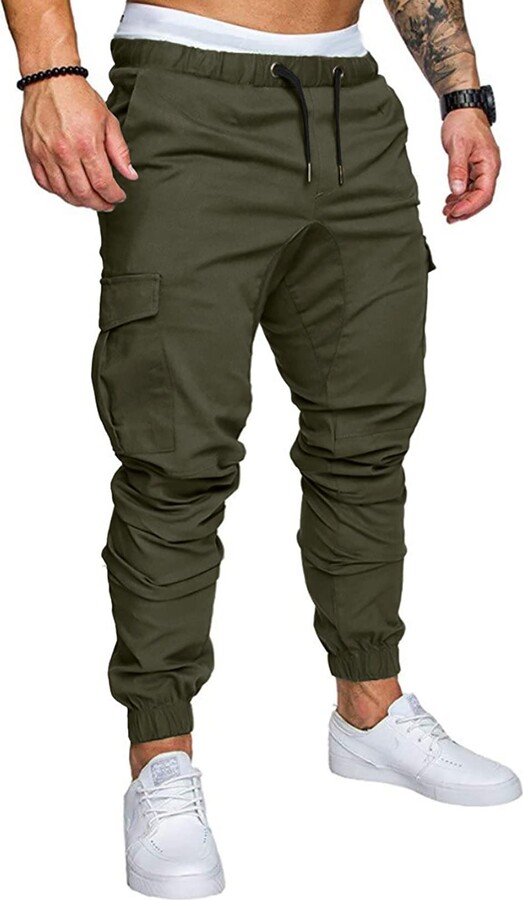 AlvaQ Mens Cargo Pants Outdoor Mens Joggers Cargo Trousers Casual Stretch  Drawstring Lightweight Hiking Work Pants with Pockets，Green109，2XL -  ShopStyle