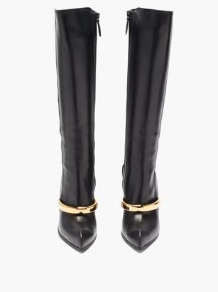 Alexander McQueen Point-toe Leather Knee-high Boots - Black