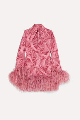 16Arlington Michelle Feather-trimmed Printed Crepe De Chine Mini Dress - Pink