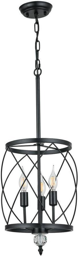 OUKANING 10 in. 3-Light Black Metal Cylinder Shade Pendant Light Height Adjustable