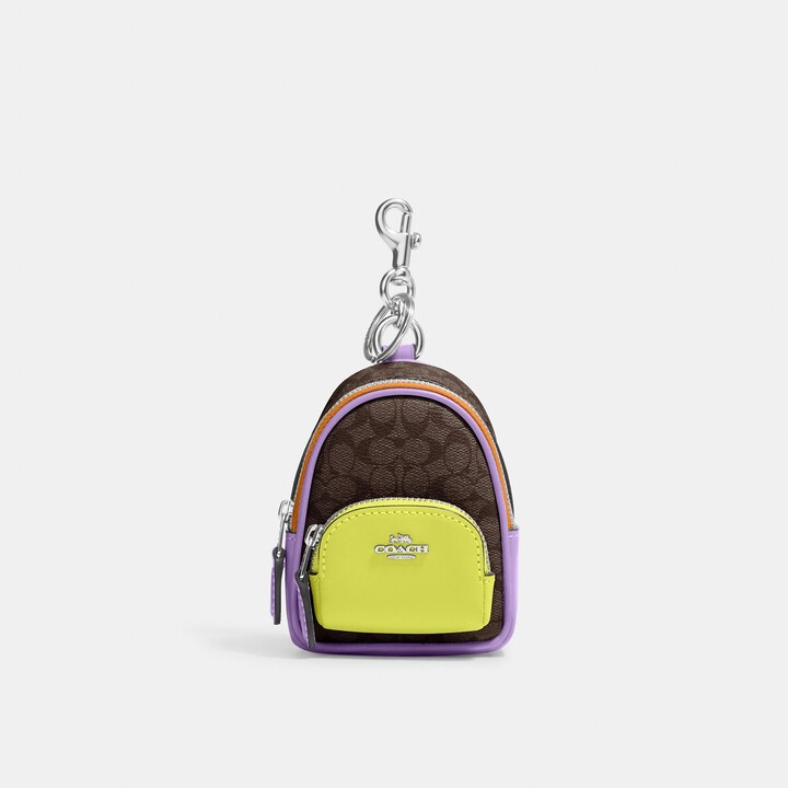 Coach Outlet Mini Court Backpack Bag Charm In Colorblock Signature Canvas  in Purple