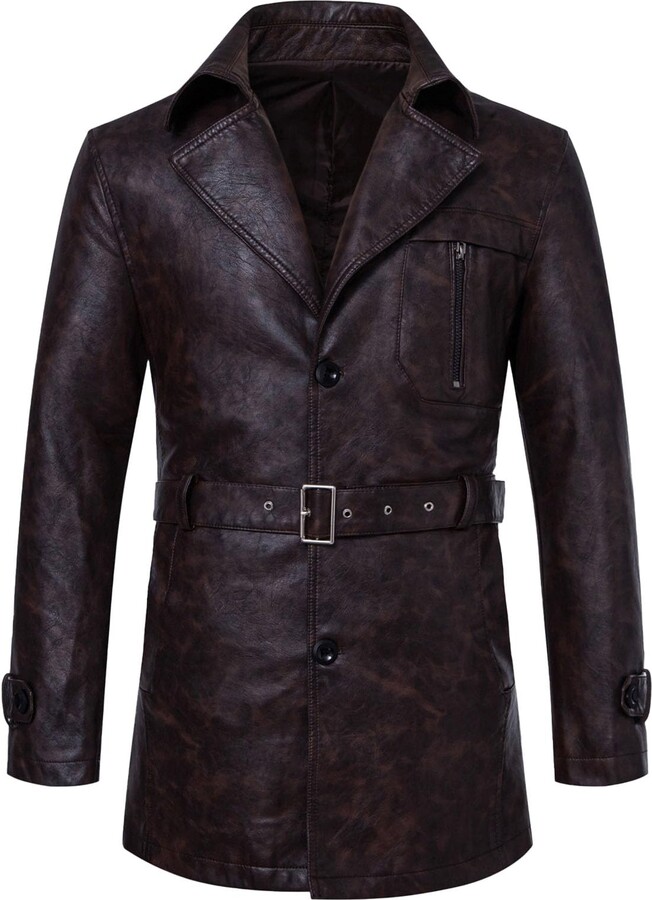 Faux Leather Mens Full Length Leather Coats Men's Faux Leather
