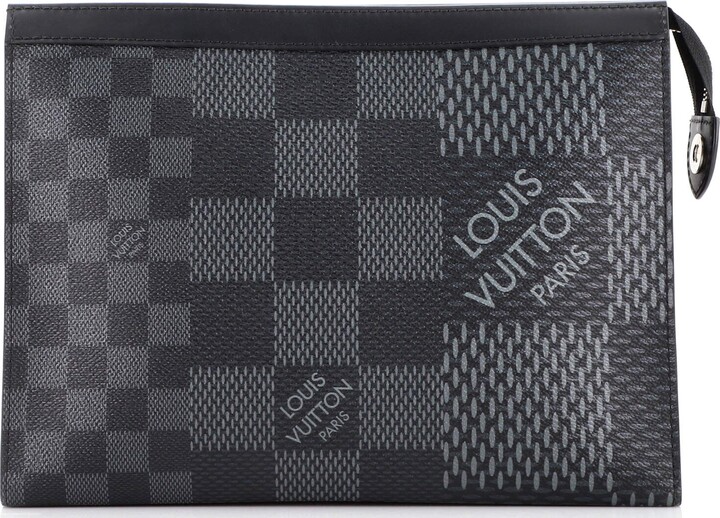 Louis Vuitton Damier Graphite Pochette Voyage MM Zip Clutch Yellow Stripe  862045