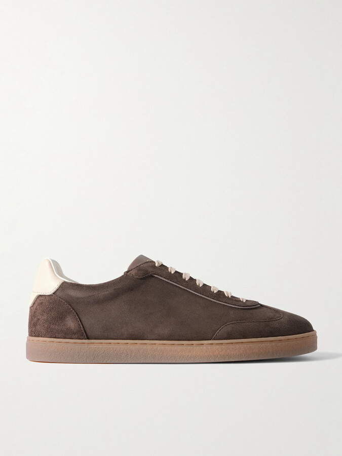 Brunello Cucinelli Leather-Trimmed Suede Sneakers