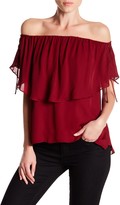 Thumbnail for your product : Haute Hippie Silk Off-the-Shoulder Lace Up Ruffle Blouse