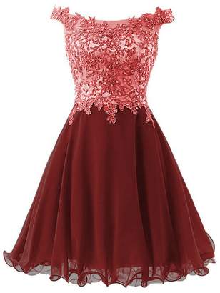 Cdress Short Homecoming Dresses Chiffon Cocktail Prom Dress Junior Party Gowns Lace Applique US